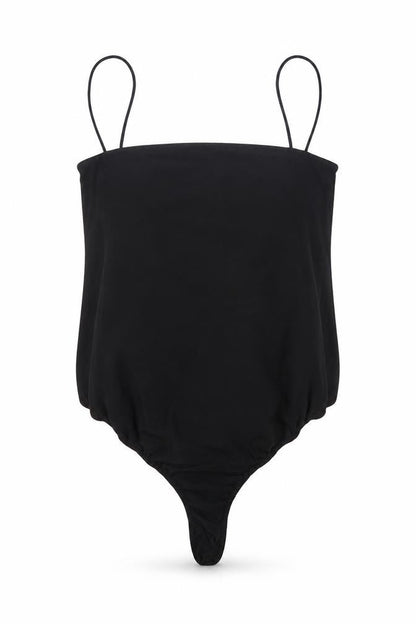 Front view of Missguided women’s black polyester bodysuit one-piece, size UK 8, snap