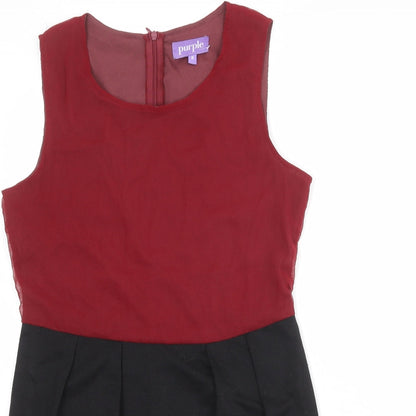 Purple Womens Black Colourblock Polyester Shift Size 8 Boat Neck Zip
