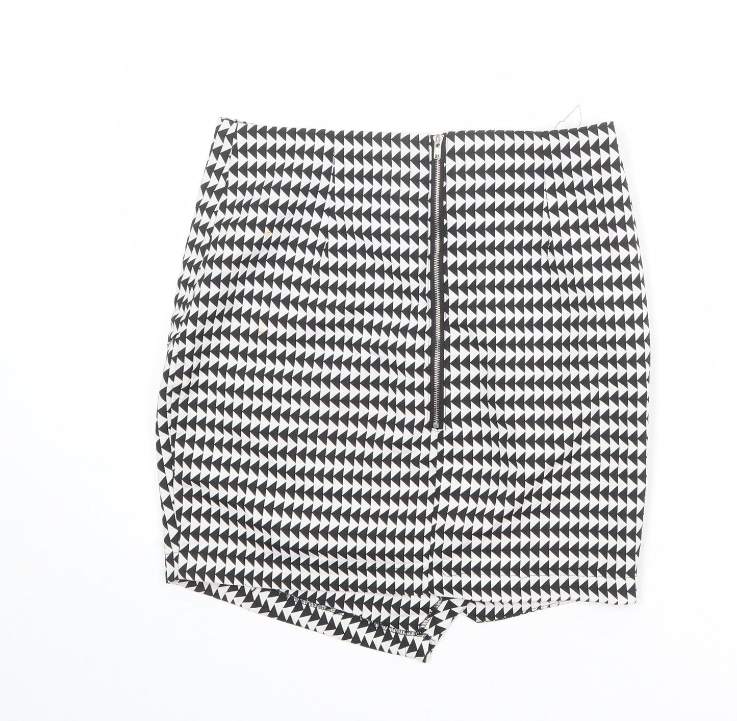 Missguided Womens Black Geometric Polyester A-Line Skirt Size 8 Zip