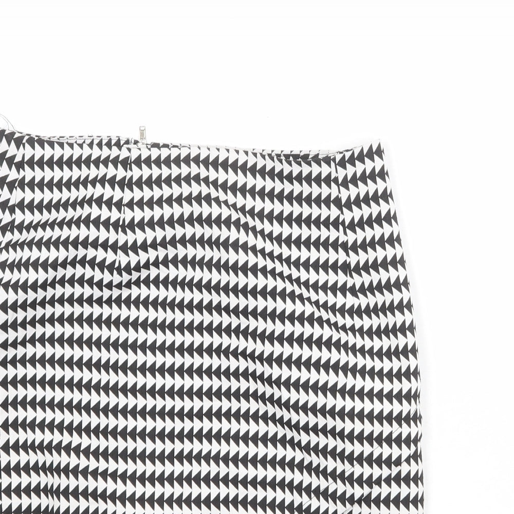Missguided Womens Black Geometric Polyester A-Line Skirt Size 8 Zip
