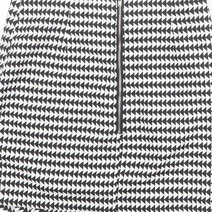 Missguided Womens Black Geometric Polyester A-Line Skirt Size 8 Zip