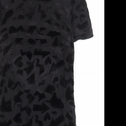 River Island Womens Black Geometric Polyester A-Line Size 8 Boat Neck Button