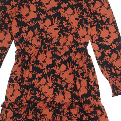 Oasis Womens Black Floral Polyester Fit & Flare Size S Round Neck Button