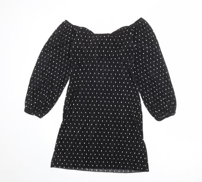 ASOS Womens Black Polka Dot Polyester A-Line Size 6 Off the Shoulder Tie