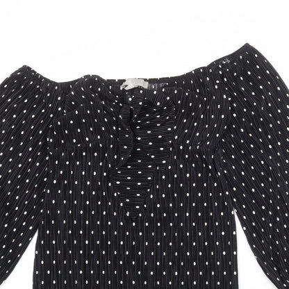 ASOS Womens Black Polka Dot Polyester A-Line Size 6 Off the Shoulder Tie