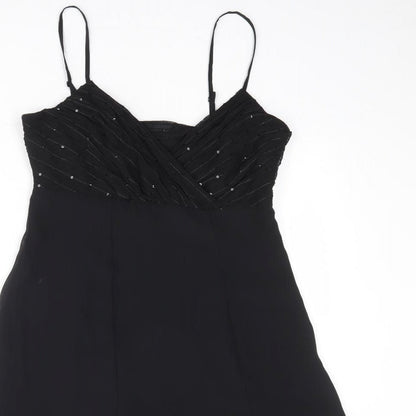 St Michael Womens Black Polyester Slip Dress Size 12 V-Neck Zip
