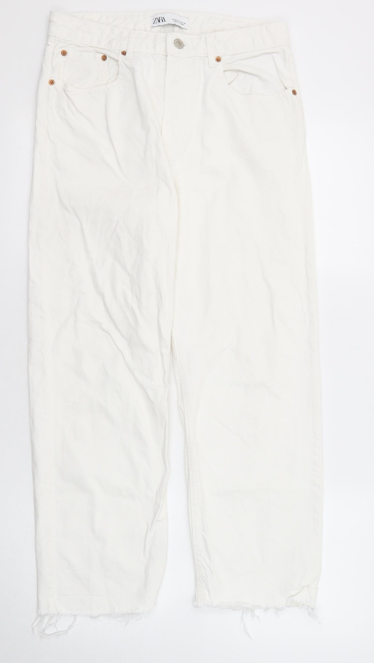 Zara Womens White Cotton Skinny Jeans Size 10 Regular Zip