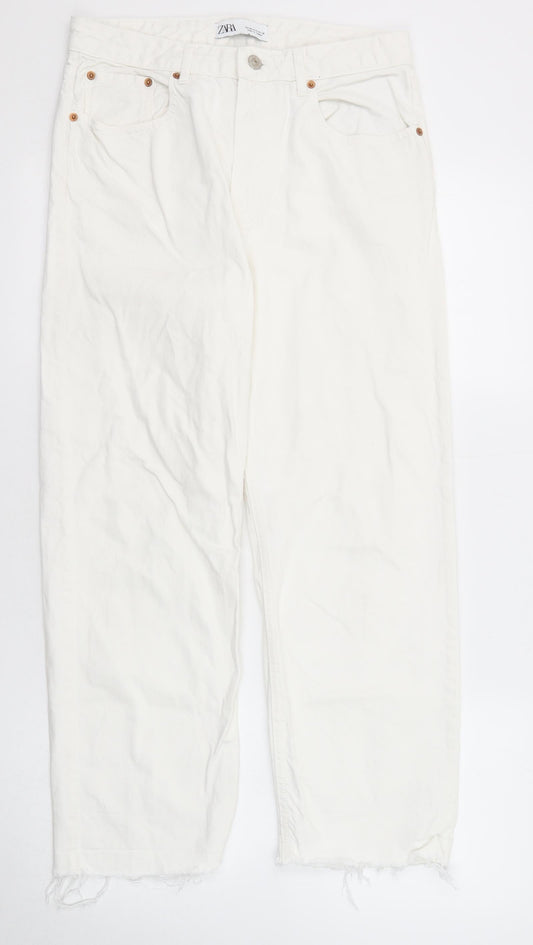 Zara Womens White Cotton Skinny Jeans Size 10 Regular Zip