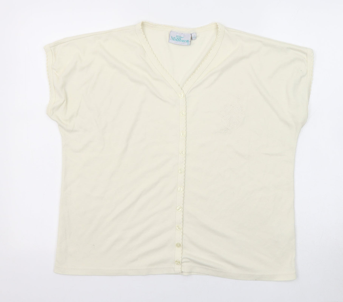 EWM Womens Beige Polyester Basic Button-Up Size 14 V-Neck