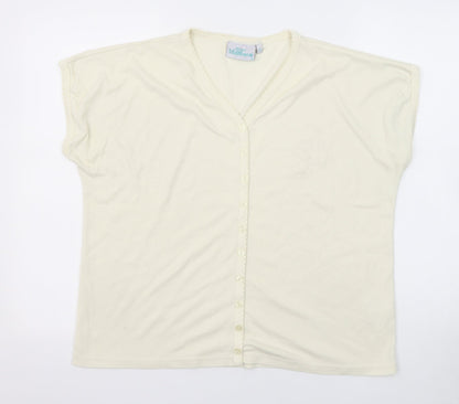 EWM Womens Beige Polyester Basic Button-Up Size 14 V-Neck