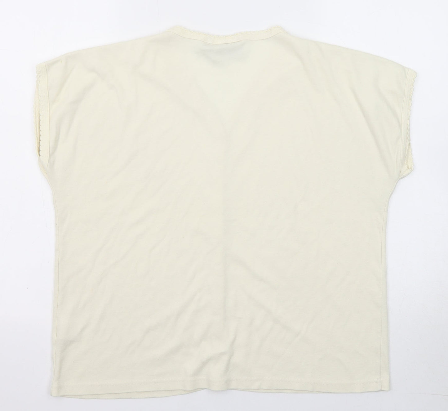 EWM Womens Beige Polyester Basic Button-Up Size 14 V-Neck