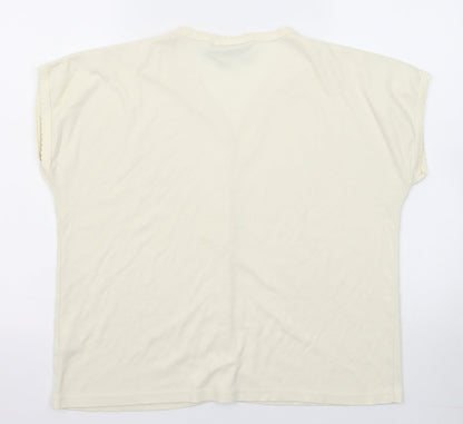 EWM Womens Beige Polyester Basic Button-Up Size 14 V-Neck