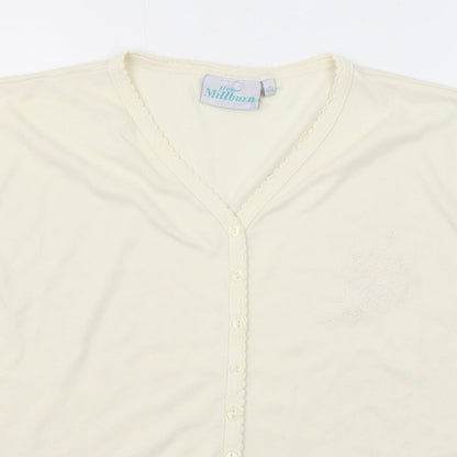 EWM Womens Beige Polyester Basic Button-Up Size 14 V-Neck