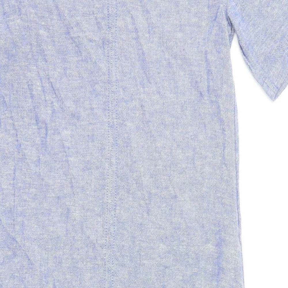 Marks and Spencer Womens Blue Linen Pencil Dress Size 6 V-Neck Pullover