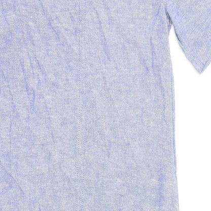 Marks and Spencer Womens Blue Linen Pencil Dress Size 6 V-Neck Pullover