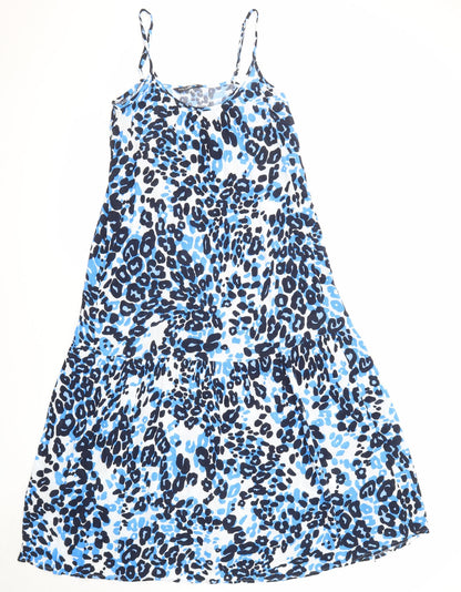 Marks and Spencer Womens Blue Animal Print Viscose Slip Dress Size 6 Scoop Neck Pullover