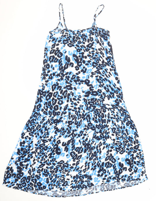 Marks and Spencer Womens Blue Animal Print Viscose Slip Dress Size 6 Scoop Neck Pullover