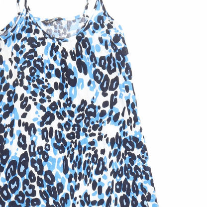 Marks and Spencer Womens Blue Animal Print Viscose Slip Dress Size 6 Scoop Neck Pullover