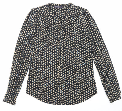 Marks and Spencer Womens Black Geometric Viscose Basic Blouse Size 6 Round Neck