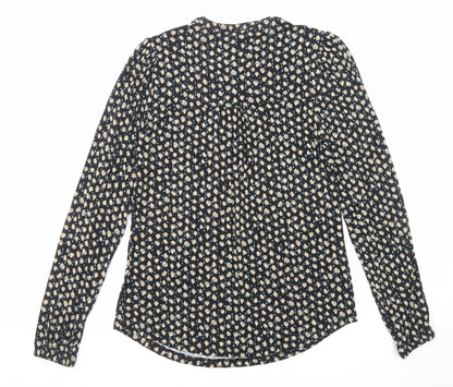 Marks and Spencer Womens Black Geometric Viscose Basic Blouse Size 6 Round Neck