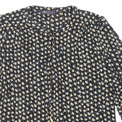 Marks and Spencer Womens Black Geometric Viscose Basic Blouse Size 6 Round Neck