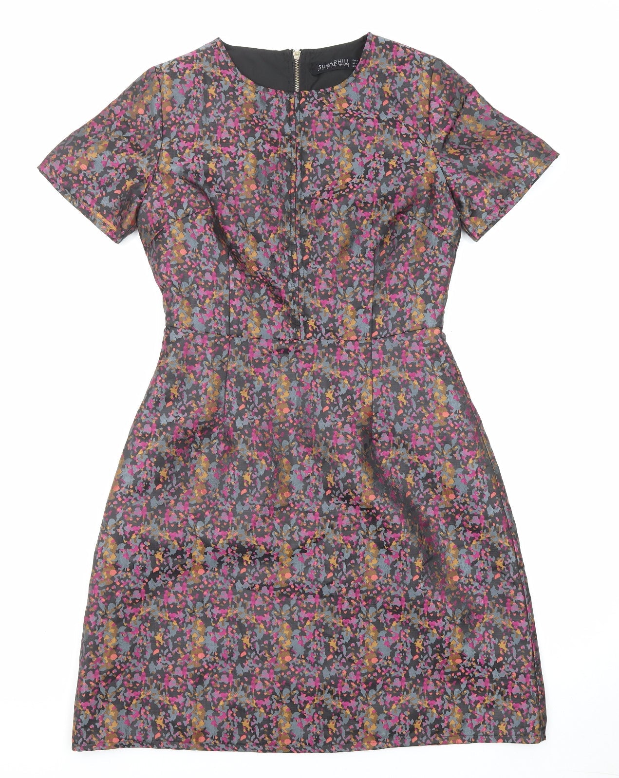 Sugarhill Womens Multicoloured Geometric Polyester Shift Size 8 Round Neck Zip