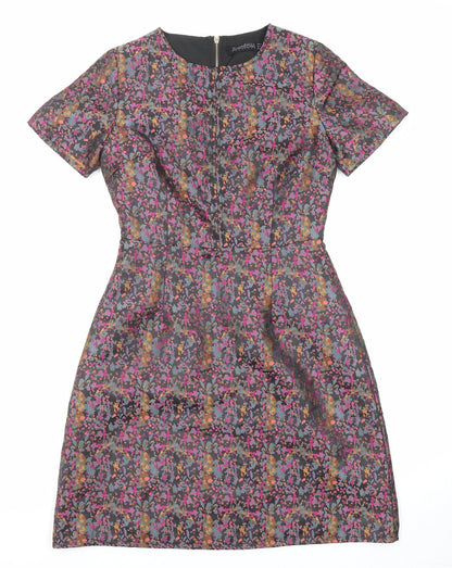 Sugarhill Womens Multicoloured Geometric Polyester Shift Size 8 Round Neck Zip
