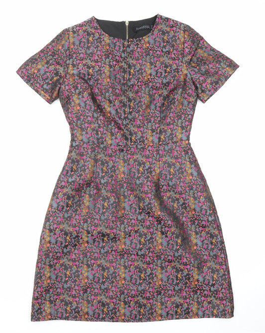 Sugarhill Womens Multicoloured Geometric Polyester Shift Size 8 Round Neck Zip