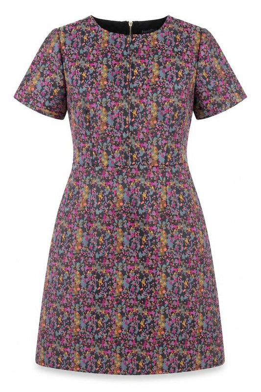 Sugarhill Womens Multicoloured Geometric Polyester Shift Size 8 Round Neck Zip