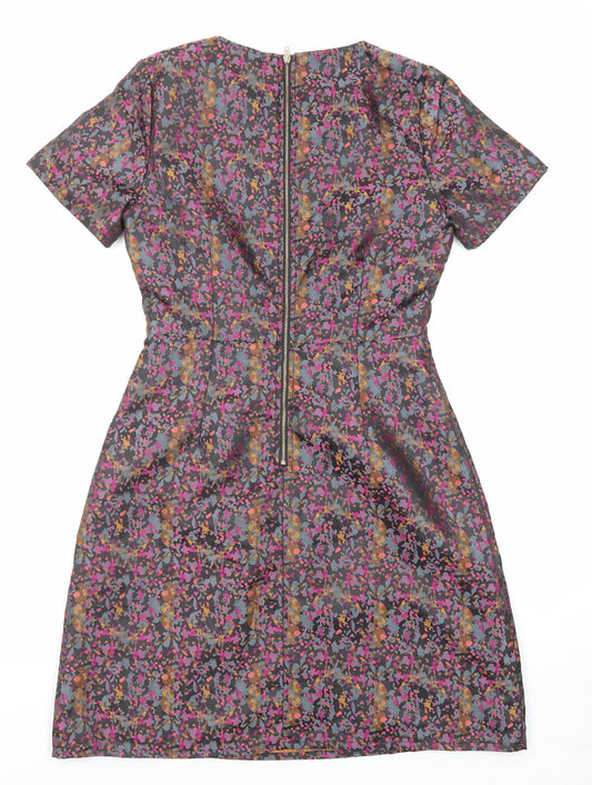 Sugarhill Womens Multicoloured Geometric Polyester Shift Size 8 Round Neck Zip