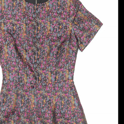 Sugarhill Womens Multicoloured Geometric Polyester Shift Size 8 Round Neck Zip