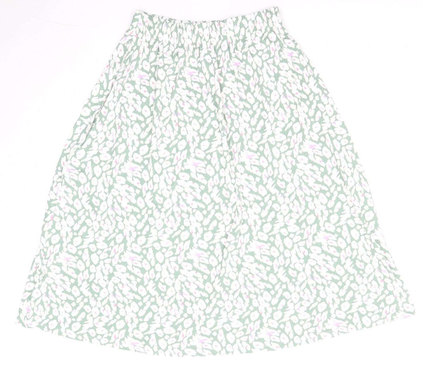 Marks and Spencer Womens Green Geometric Viscose Swing Skirt Size 8