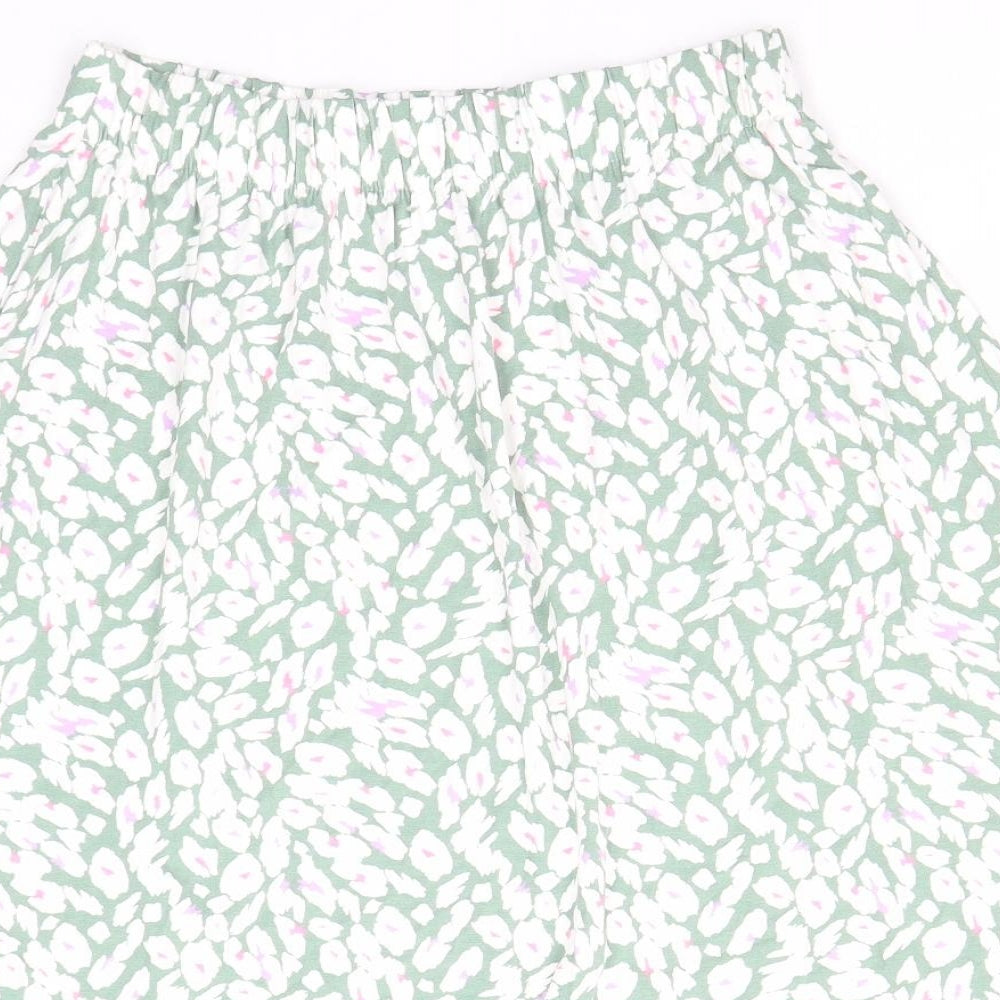 Marks and Spencer Womens Green Geometric Viscose Swing Skirt Size 8
