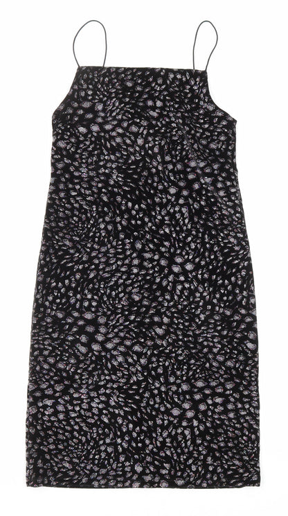 Topshop Womens Black Animal Print Polyester Slip Dress Size 10 Square Neck Pullover
