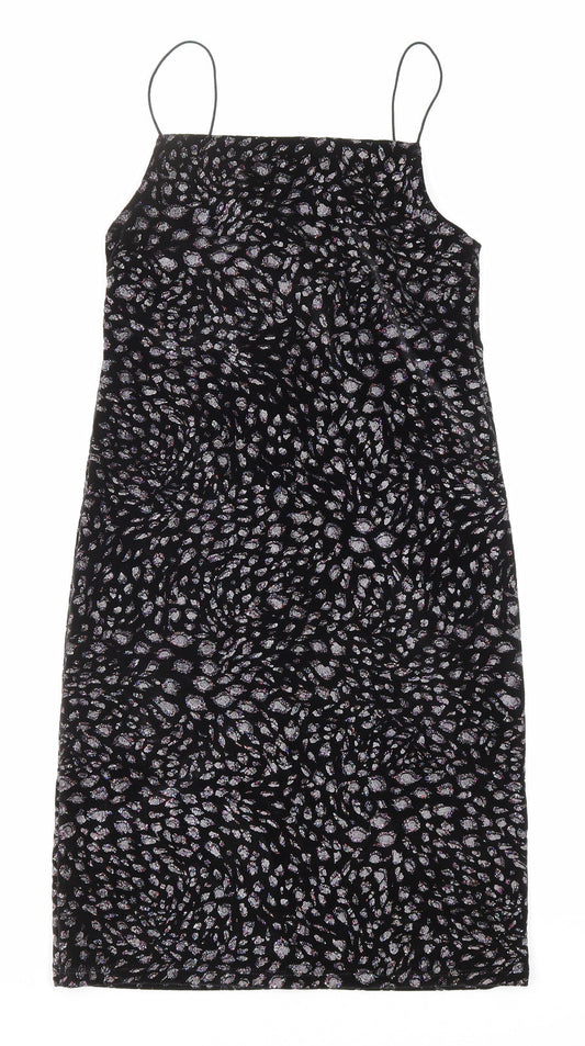 Topshop Womens Black Animal Print Polyester Slip Dress Size 10 Square Neck Pullover
