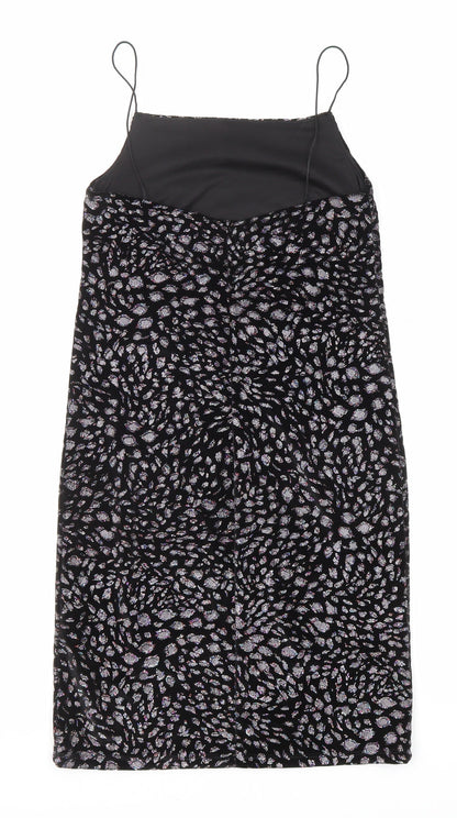 Topshop Womens Black Animal Print Polyester Slip Dress Size 10 Square Neck Pullover