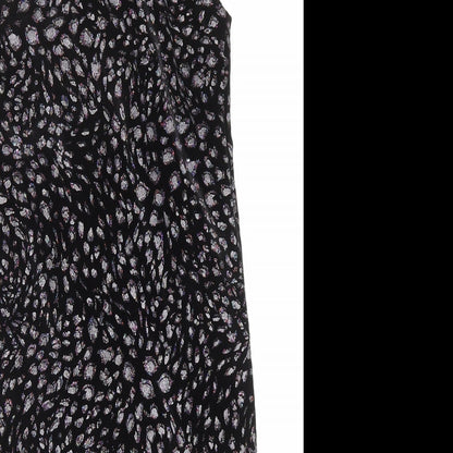 Topshop Womens Black Animal Print Polyester Slip Dress Size 10 Square Neck Pullover