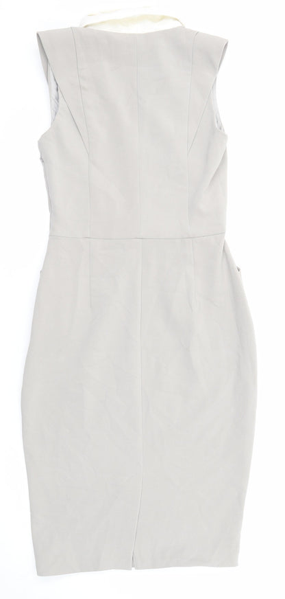 ASOS Womens Grey Colourblock Polyester Pencil Dress Size 8 V-Neck Zip
