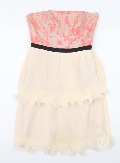 Coast Womens Pink Colourblock Polyester A-Line Size 6 Off the Shoulder Zip