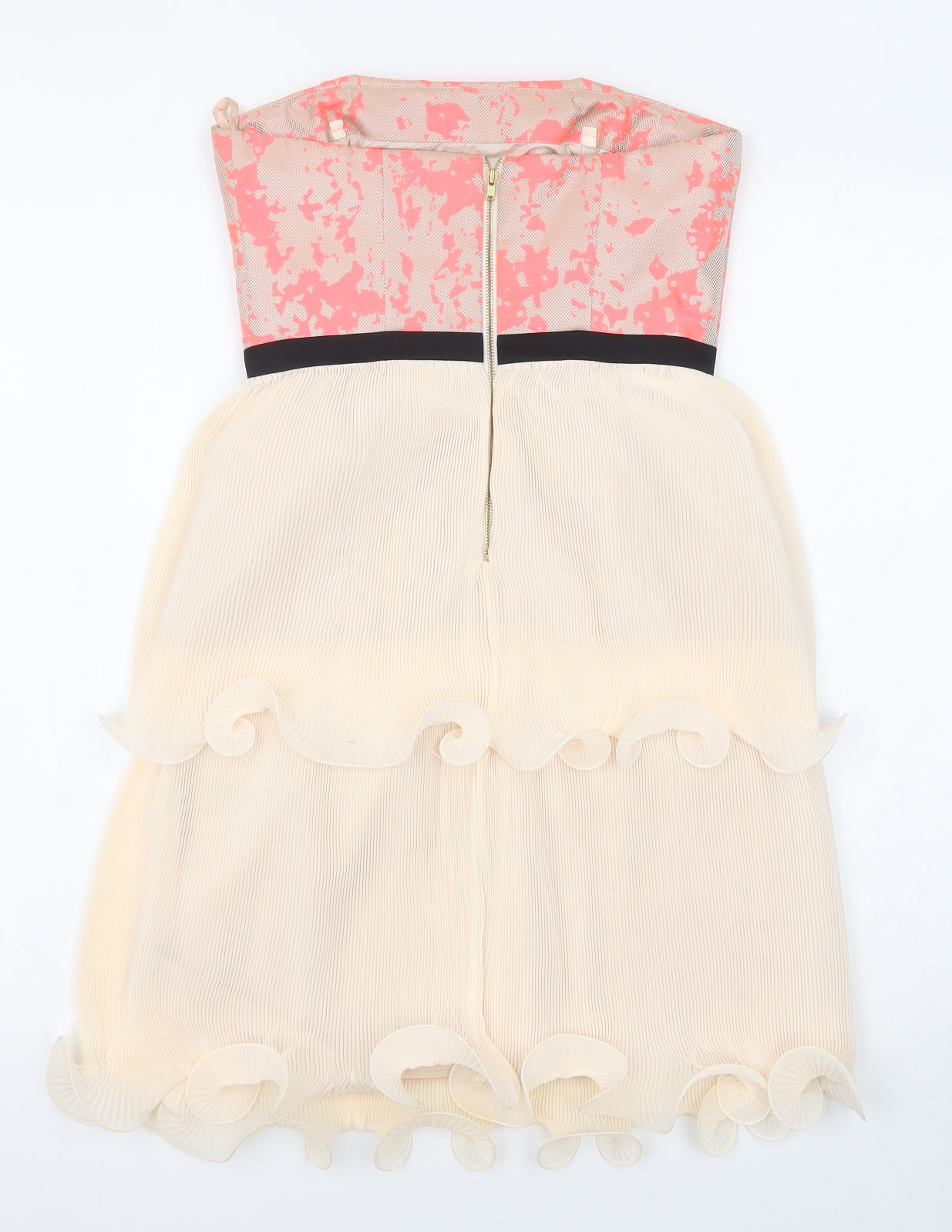 Coast Womens Pink Colourblock Polyester A-Line Size 6 Off the Shoulder Zip