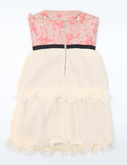 Coast Womens Pink Colourblock Polyester A-Line Size 6 Off the Shoulder Zip