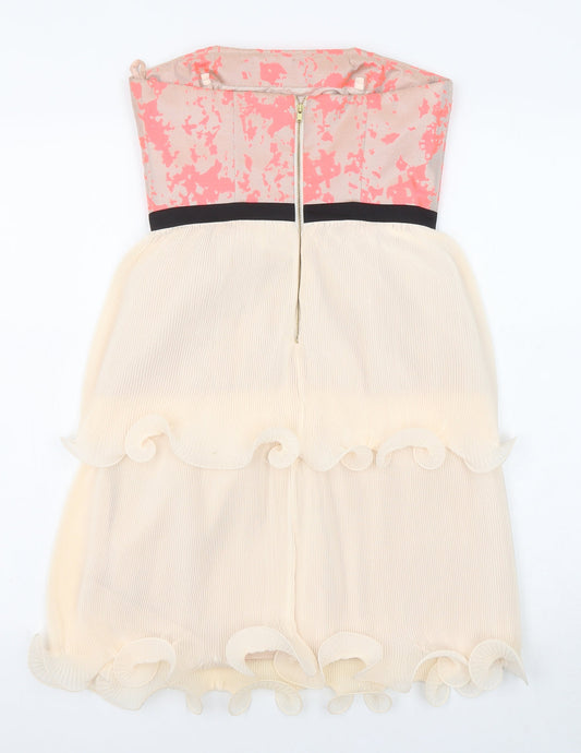 Coast Womens Pink Colourblock Polyester A-Line Size 6 Off the Shoulder Zip