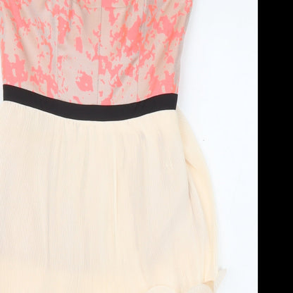 Coast Womens Pink Colourblock Polyester A-Line Size 6 Off the Shoulder Zip