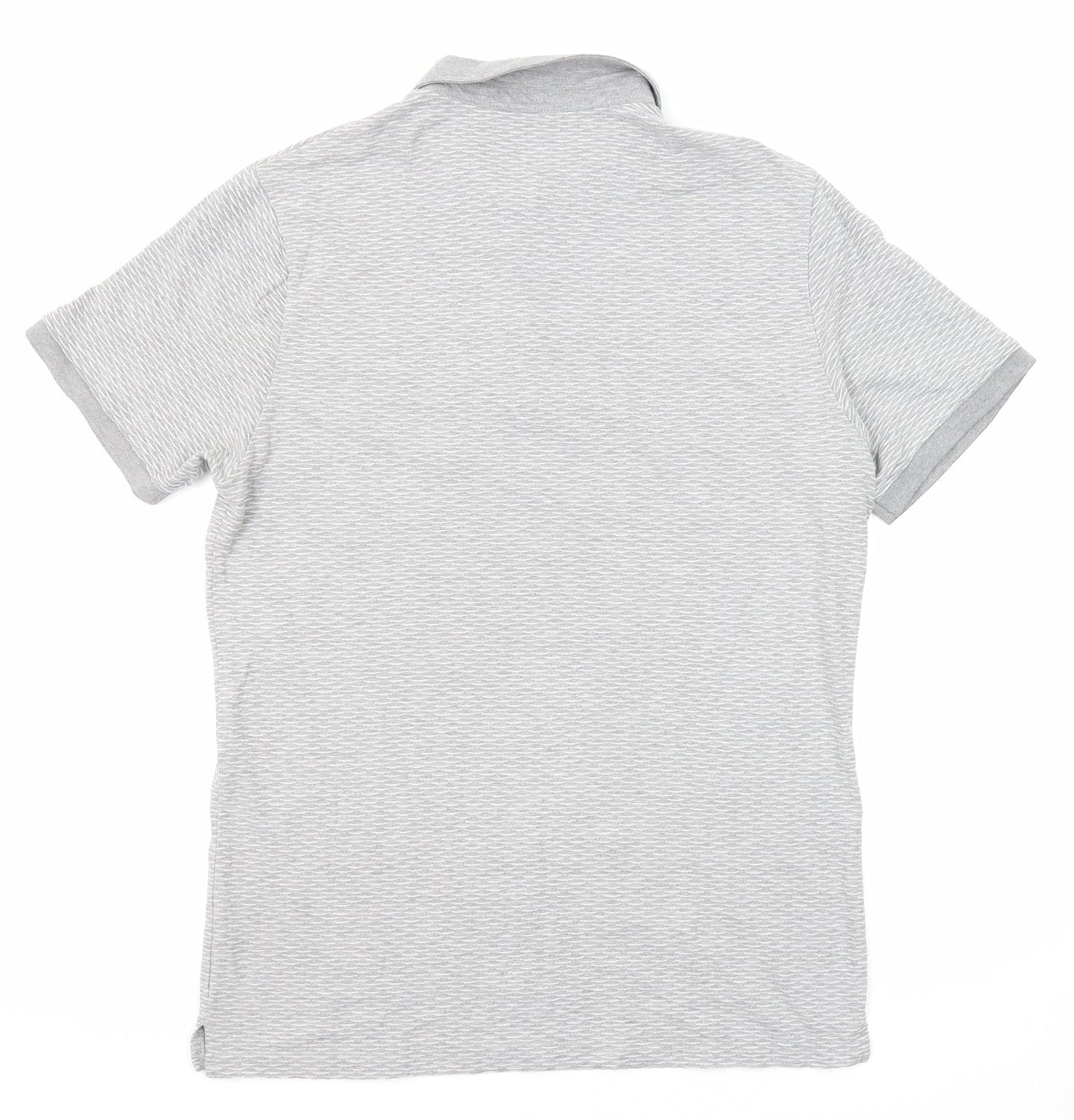 River Island Mens Grey Geometric Cotton Polo Size M Collared Button