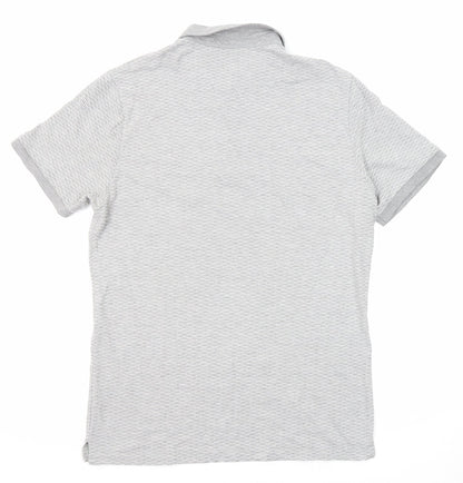 River Island Mens Grey Geometric Cotton Polo Size M Collared Button