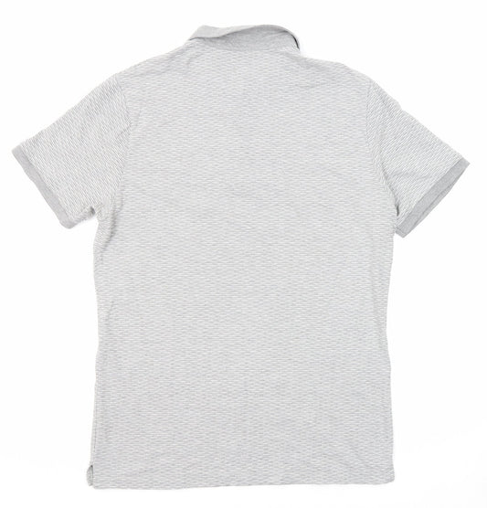 River Island Mens Grey Geometric Cotton Polo Size M Collared Button