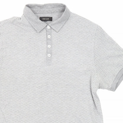 River Island Mens Grey Geometric Cotton Polo Size M Collared Button