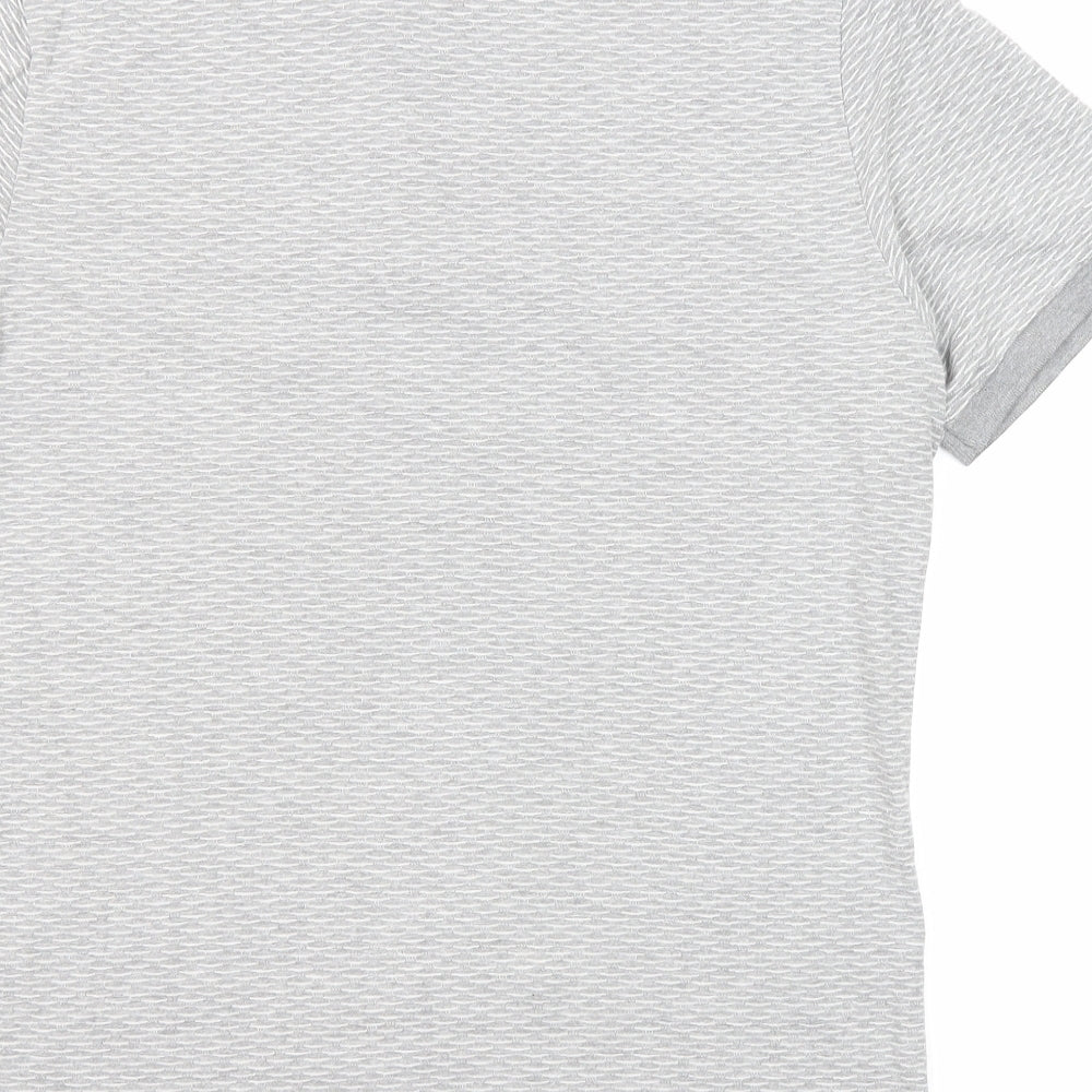 River Island Mens Grey Geometric Cotton Polo Size M Collared Button