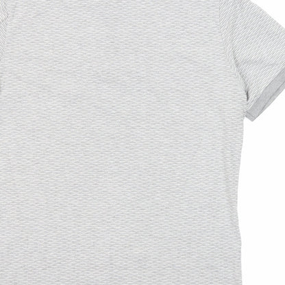 River Island Mens Grey Geometric Cotton Polo Size M Collared Button