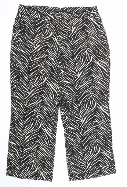 Capsule Womens Black Animal Print Linen Trousers Size 38 in Regular Zip
